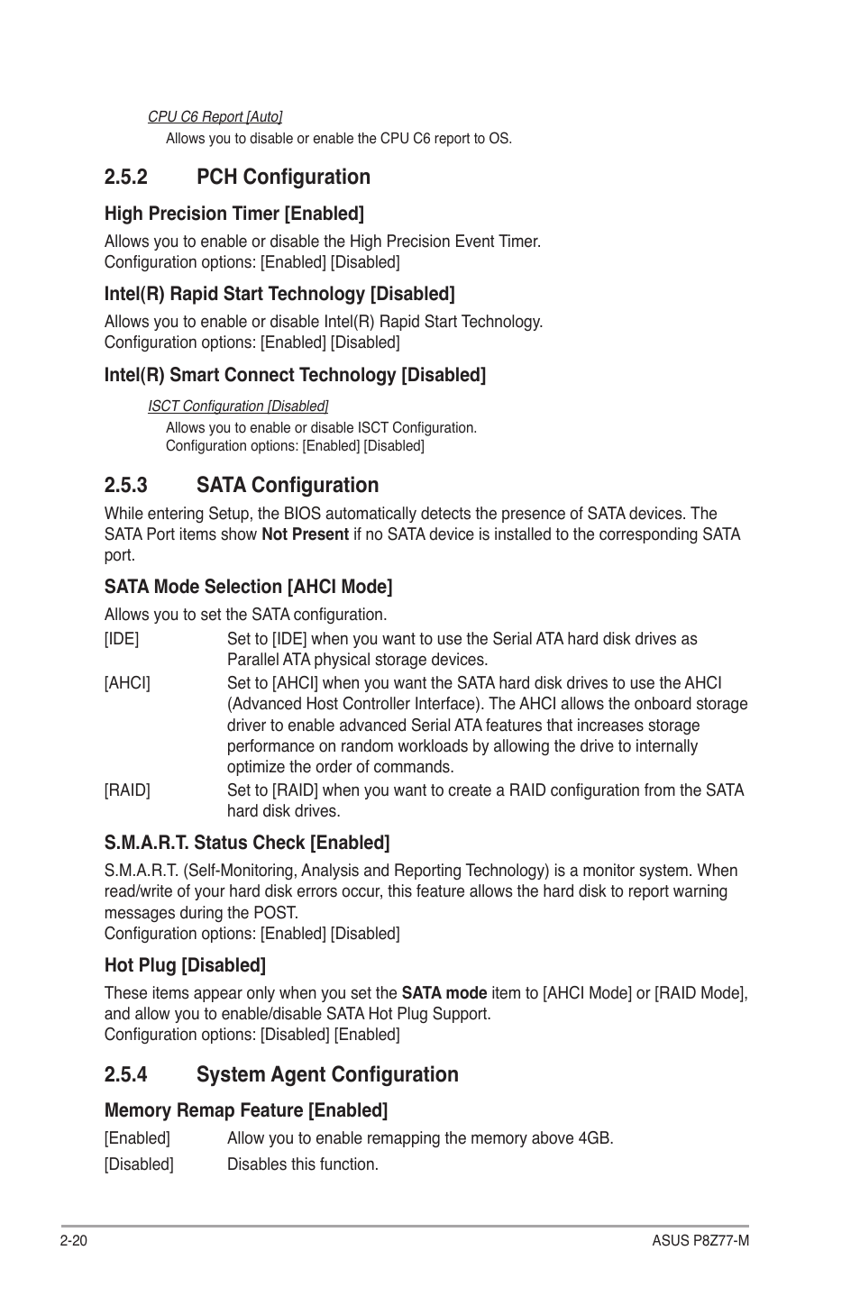 2 pch configuration, 3 sata configuration, 4 system agent configuration | Pch configuration -20, Sata configuration -20, System agent configuration -20 | Asus Motherboard P8Z77-M User Manual | Page 60 / 74