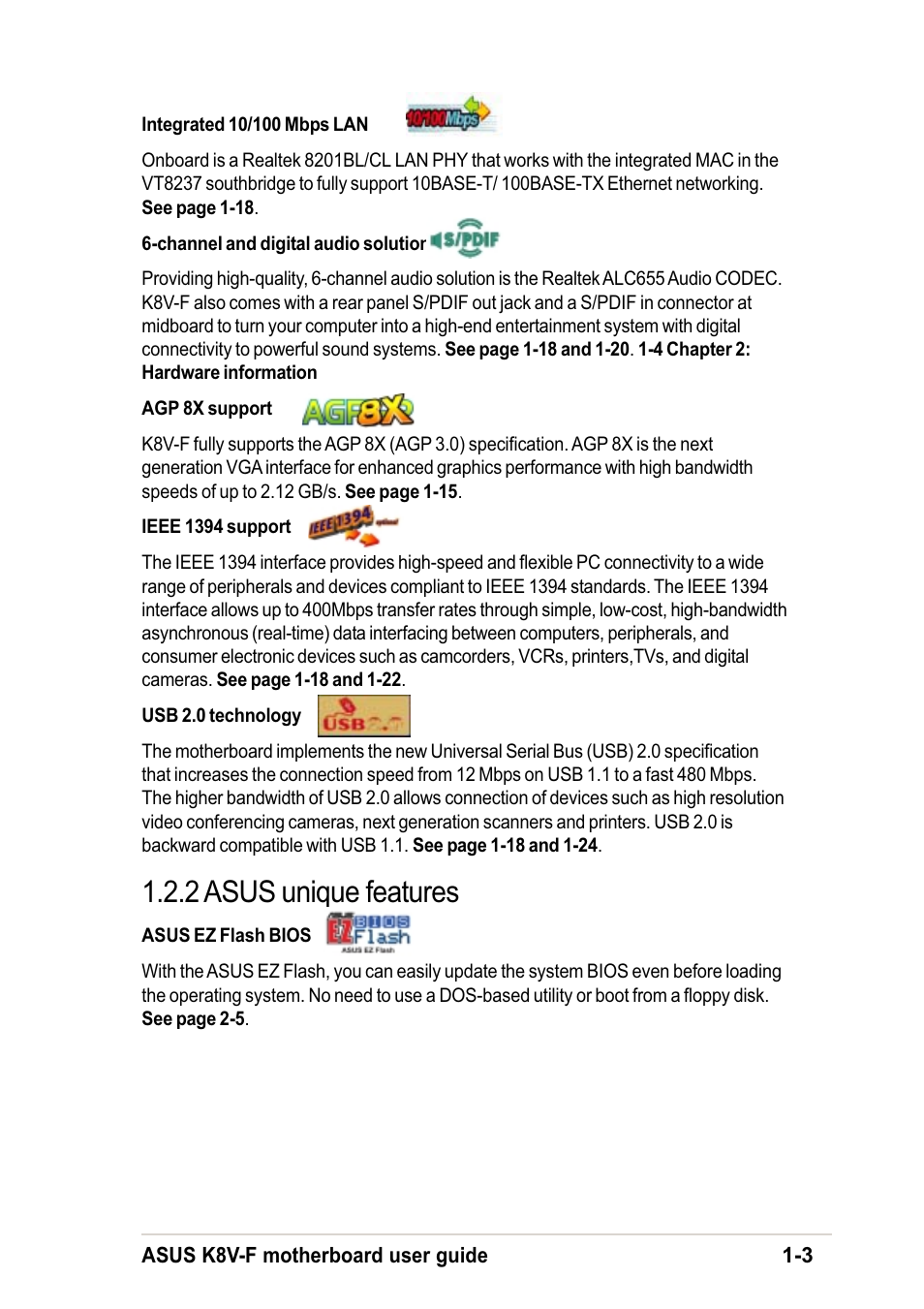 2 asus unique features | Asus K8V-F User Manual | Page 13 / 66