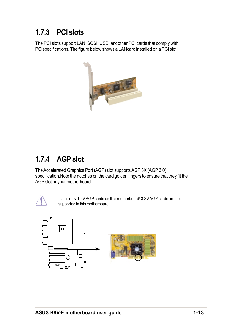 3 pci slots, 4 agp slot | Asus K8V-F User Manual | Page 23 / 66