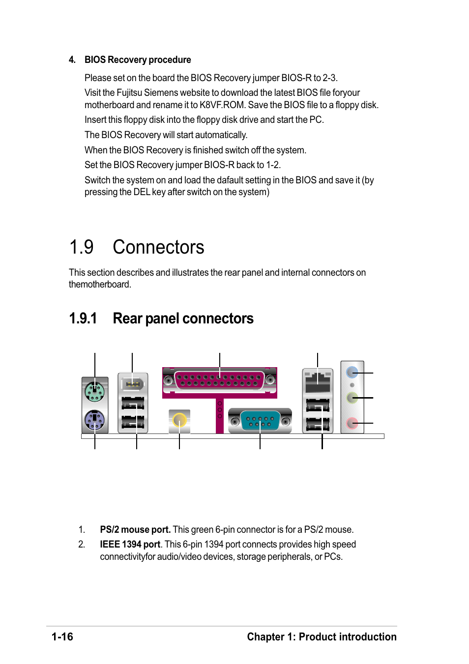 9 connectors, 1 rear panel connectors | Asus K8V-F User Manual | Page 26 / 66