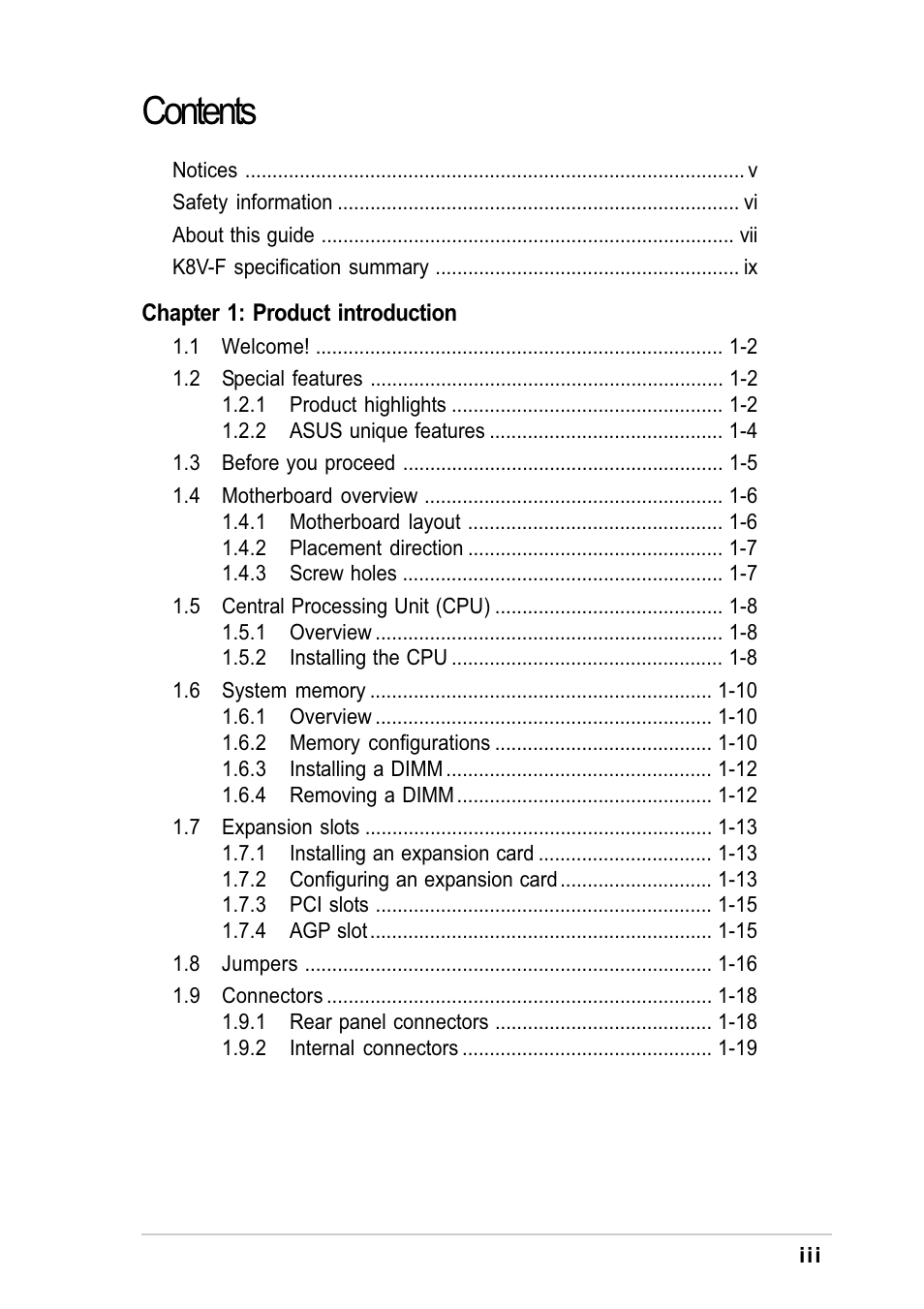 Asus K8V-F User Manual | Page 3 / 66