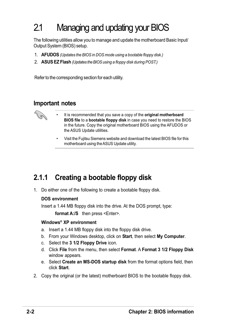 1 managing and updating your bios, 1 creating a bootable floppy disk | Asus K8V-F User Manual | Page 36 / 66