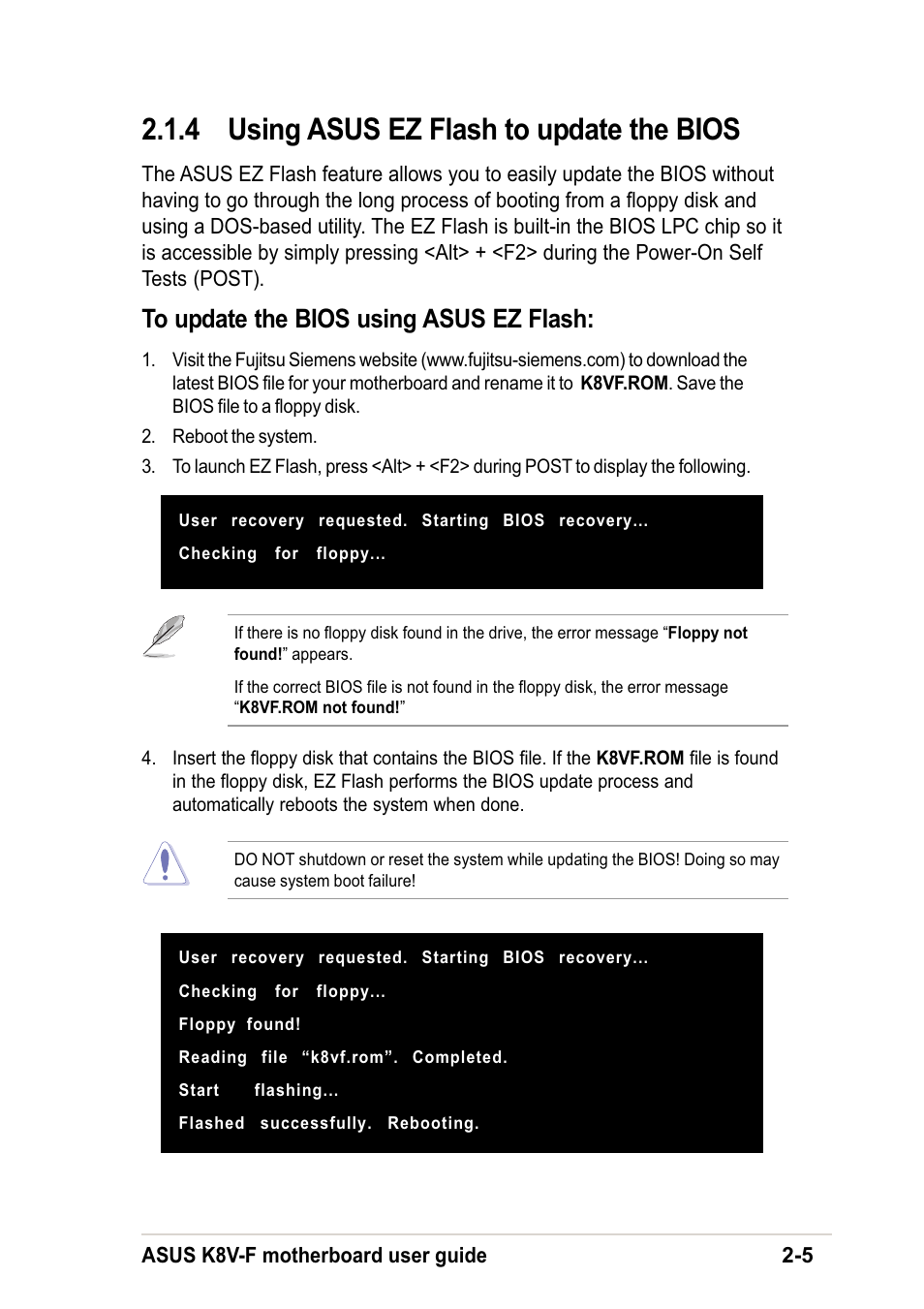 4 using asus ez flash to update the bios | Asus K8V-F User Manual | Page 39 / 66