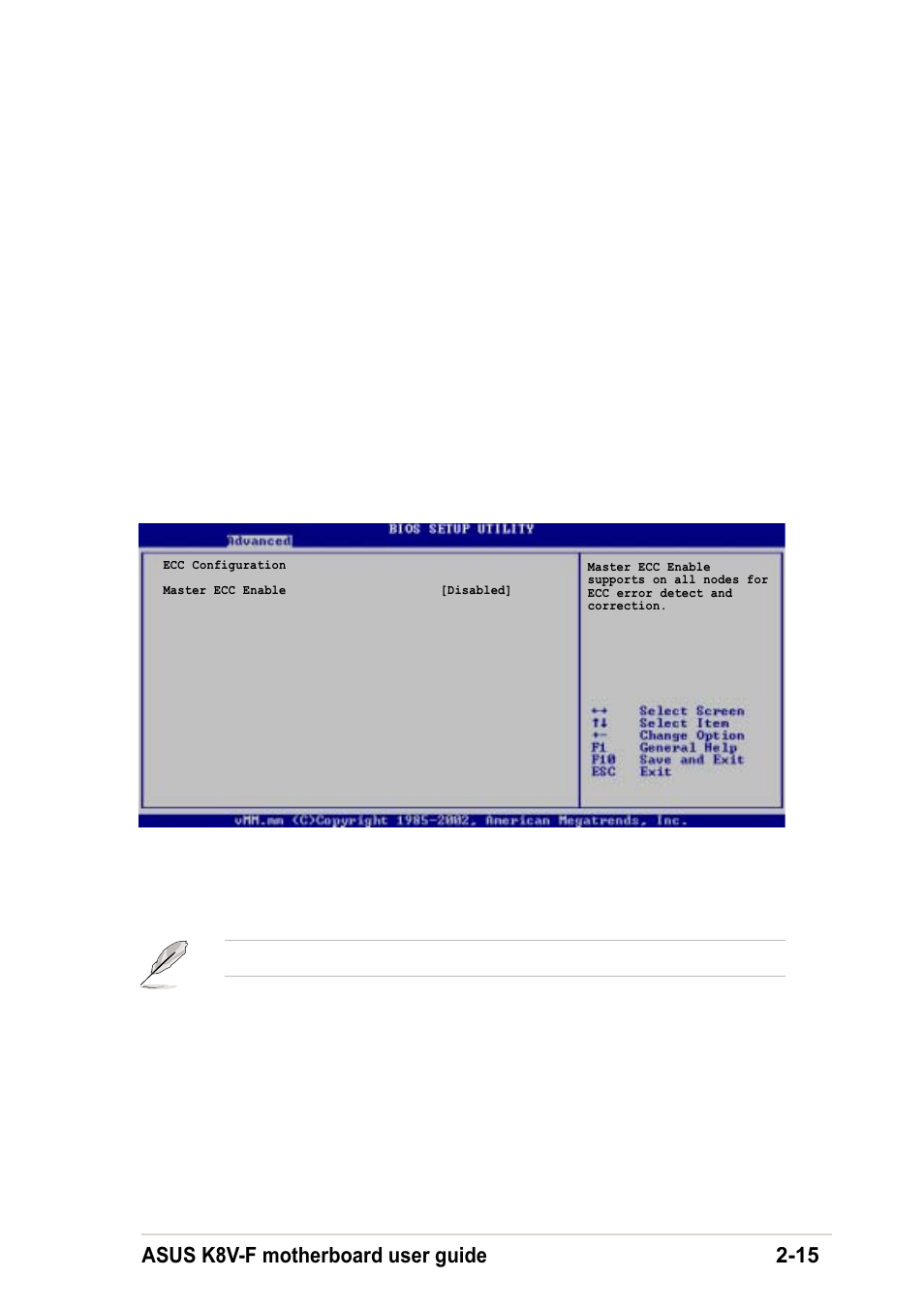 Cas latency (cl) [auto, Trcd [auto, Tras [auto | Trp [auto, Ecc configuration, Master ecc enable [disabled, Dram ecc enable [disabled | Asus K8V-F User Manual | Page 49 / 66