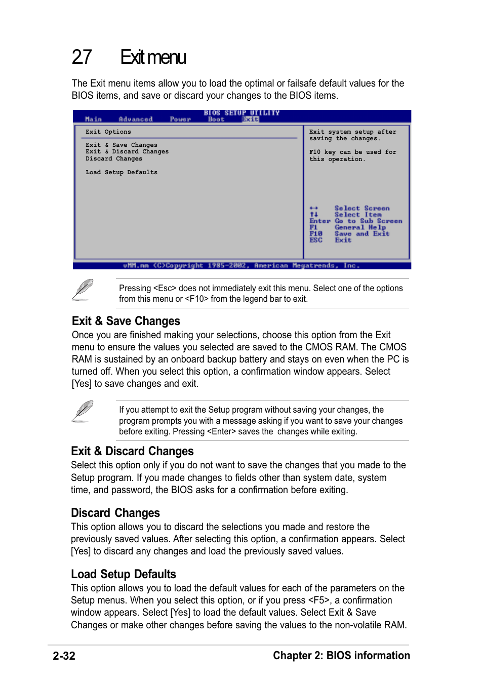 7 exit menu, Exit & discard changes, Discard changes | Load setup defaults, Exit & save changes | Asus K8V-F User Manual | Page 66 / 66