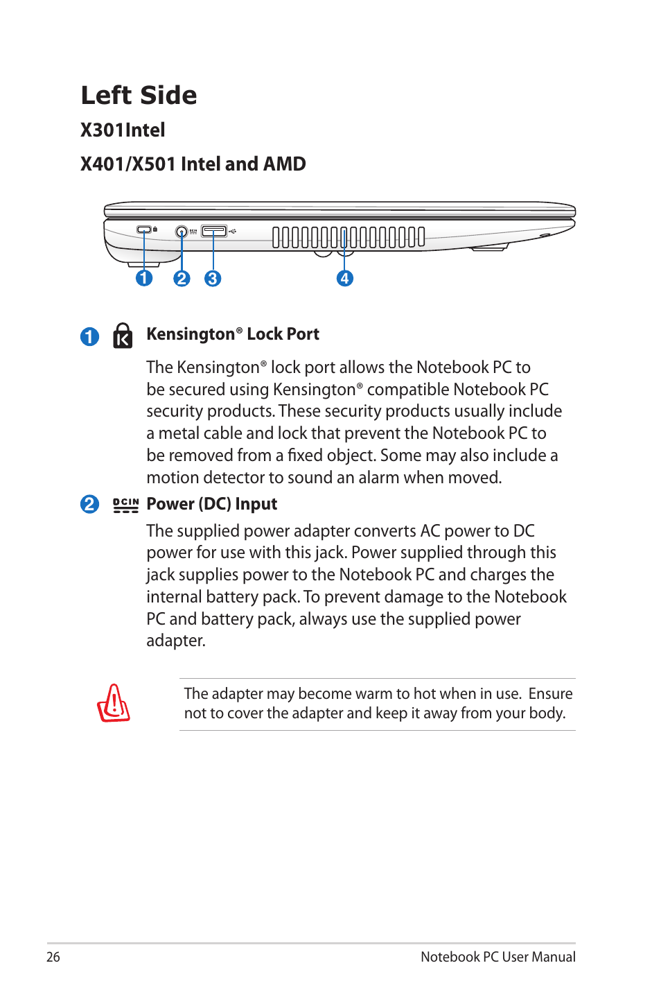 Left side | Asus E7169 User Manual | Page 26 / 122