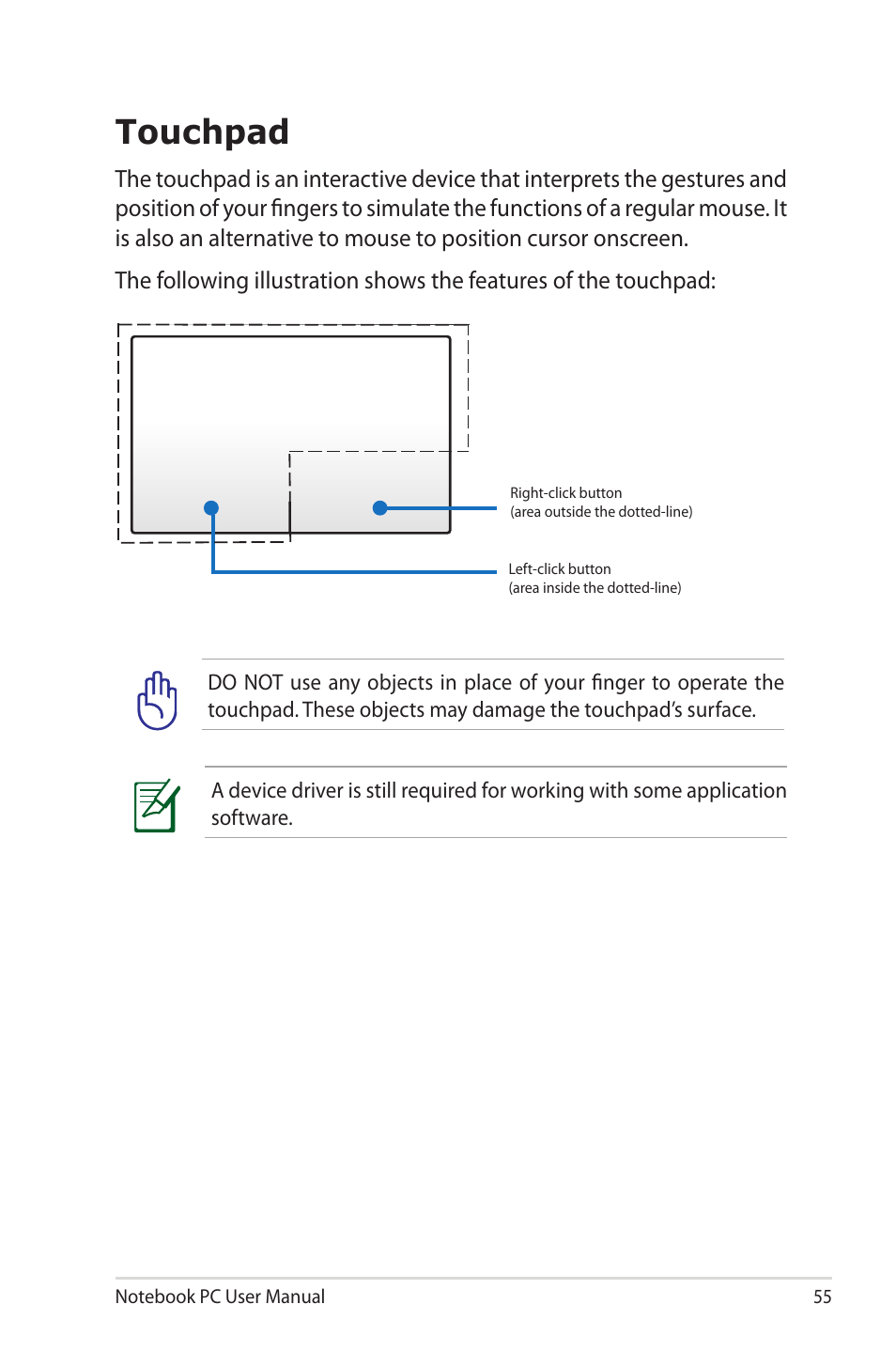 Touchpad | Asus E7169 User Manual | Page 55 / 122