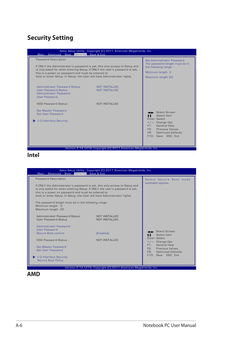 Security setting, Intel | Asus E7169 User Manual | Page 78 / 122