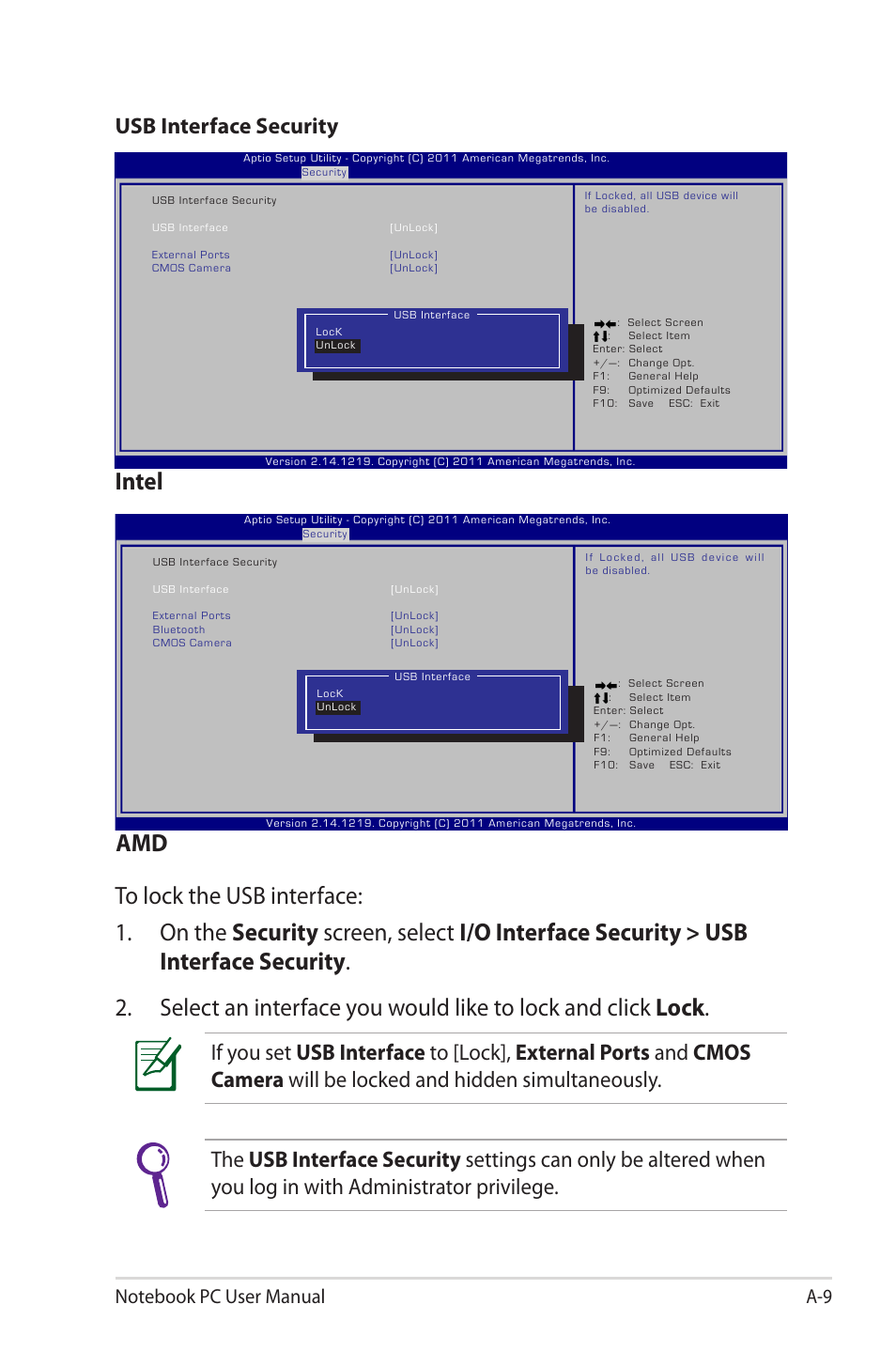 Intel, Usb interface security | Asus E7169 User Manual | Page 81 / 122