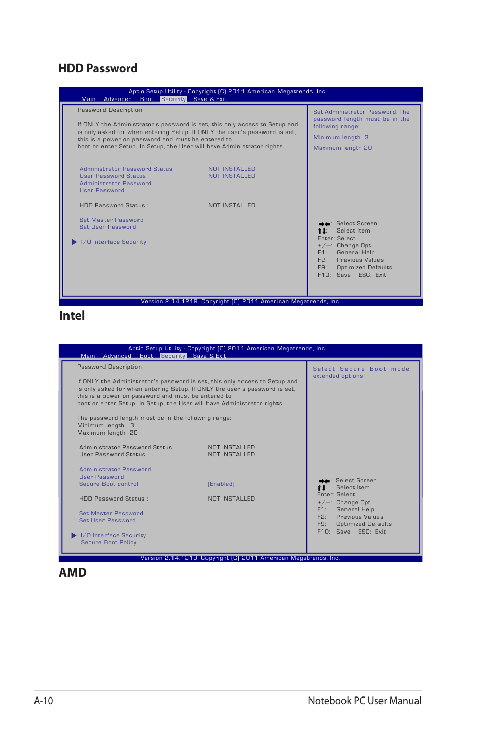 Intel, Hdd password | Asus E7169 User Manual | Page 82 / 122