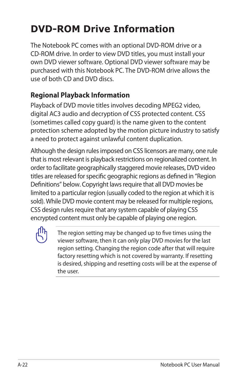 Dvd-rom drive information | Asus E7169 User Manual | Page 94 / 122