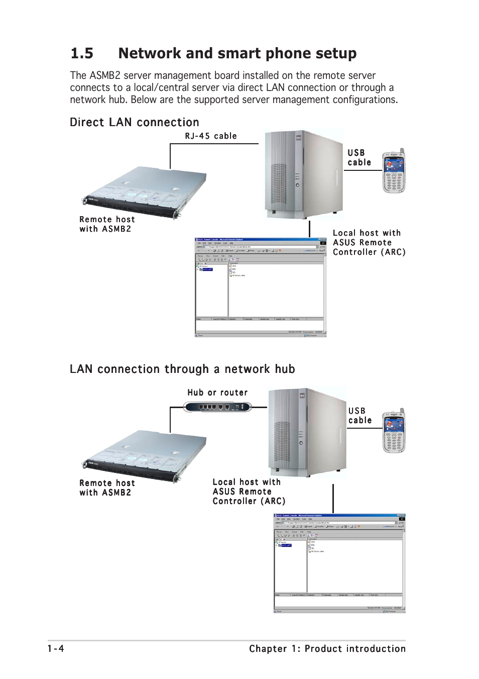 5 network and smart phone setup, Direct lan connection | Asus ASMB2 User Manual | Page 14 / 62