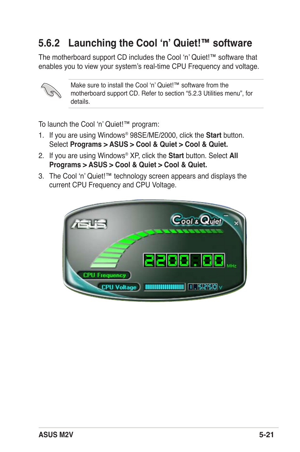 2 launching the cool ‘n’ quiet!™ software | Asus M2V User Manual | Page 116 / 117