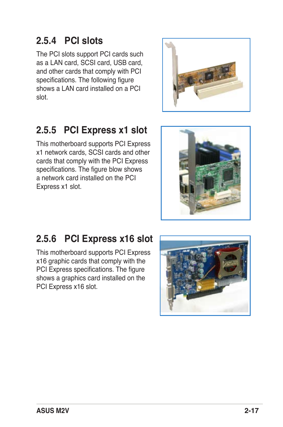 4 pci slots, 6 pci express x16 slot, 5 pci express x1 slot | Asus M2V User Manual | Page 38 / 117