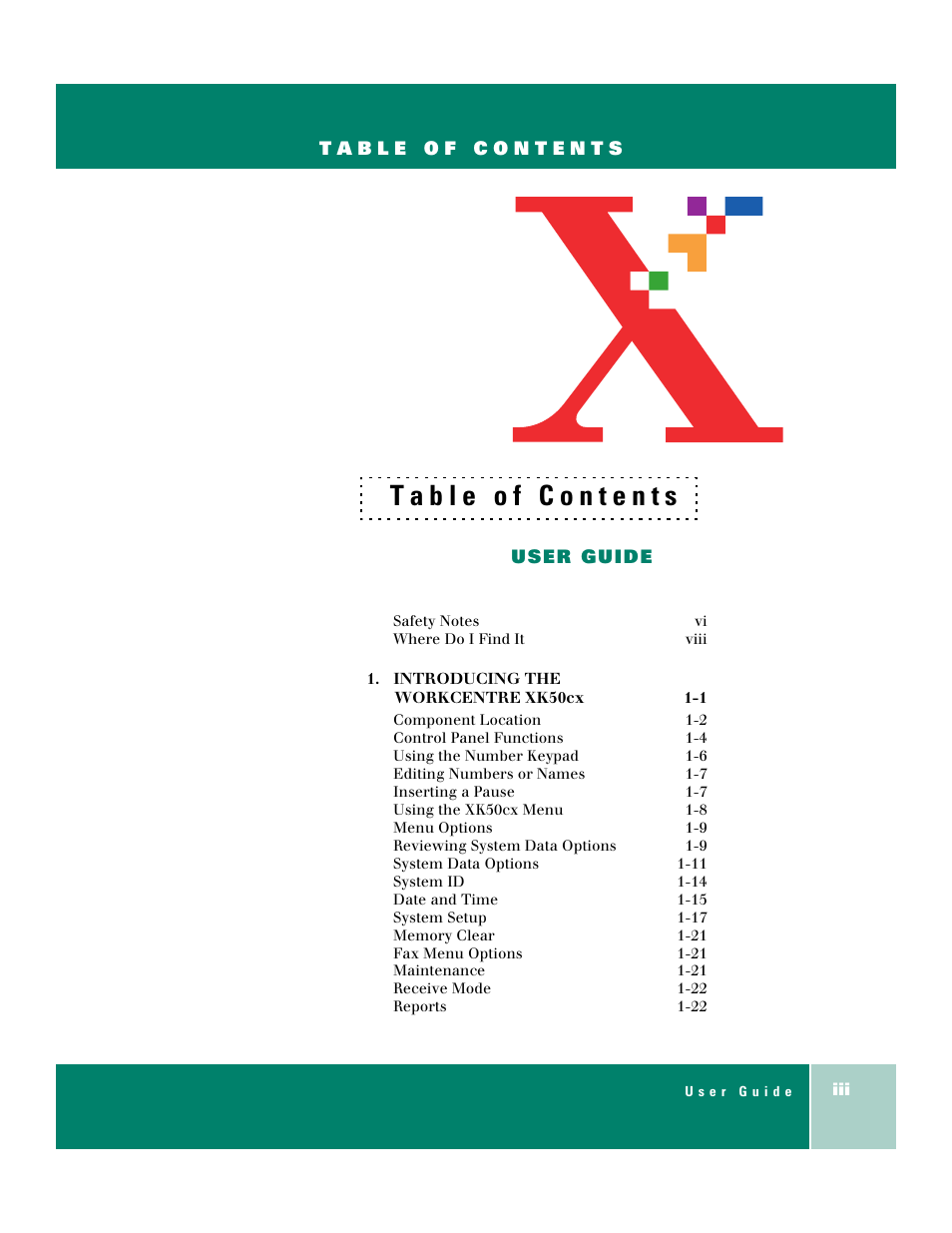 Introducing the workcentre xk50cx 1-1 | Xerox WorkCentre XK50cx-9578 User Manual | Page 3 / 90