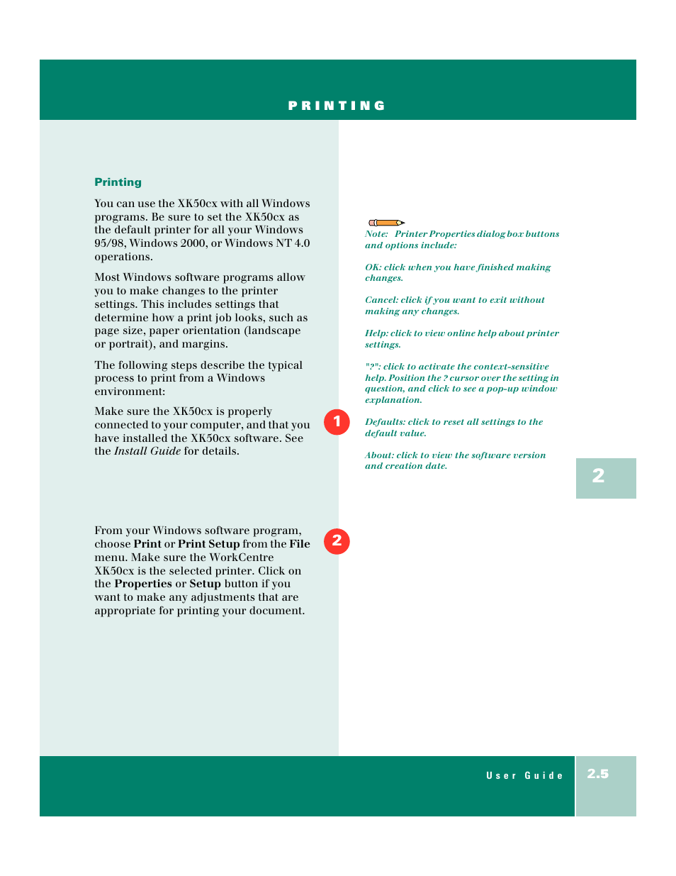 Printing 2-5 | Xerox WorkCentre XK50cx-9578 User Manual | Page 45 / 90