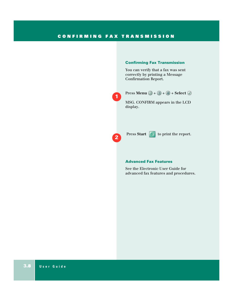 Confirming fax transmission, Advanced fax features | Xerox WorkCentre XK50cx-9578 User Manual | Page 54 / 90