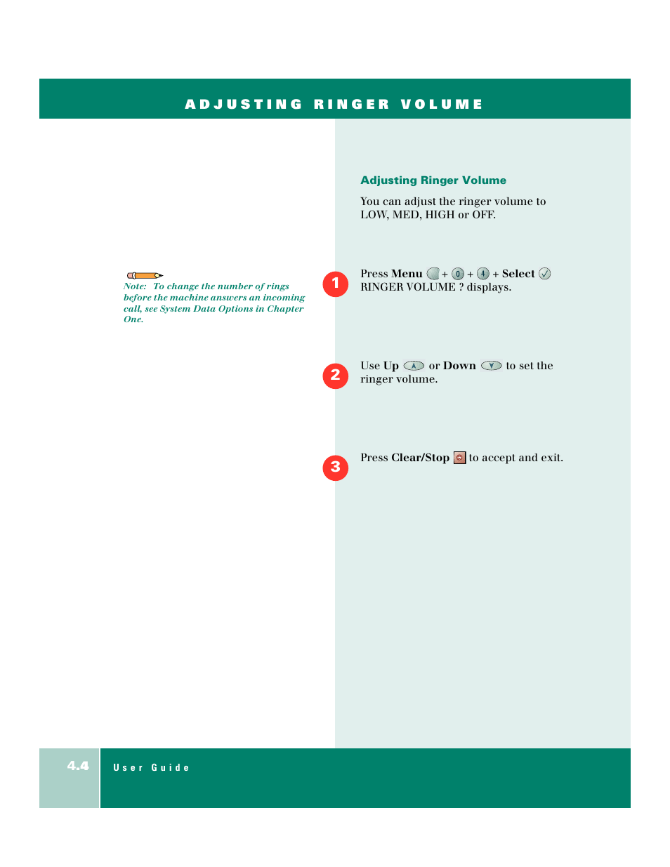 Adjusting ringer volume | Xerox WorkCentre XK50cx-9578 User Manual | Page 58 / 90