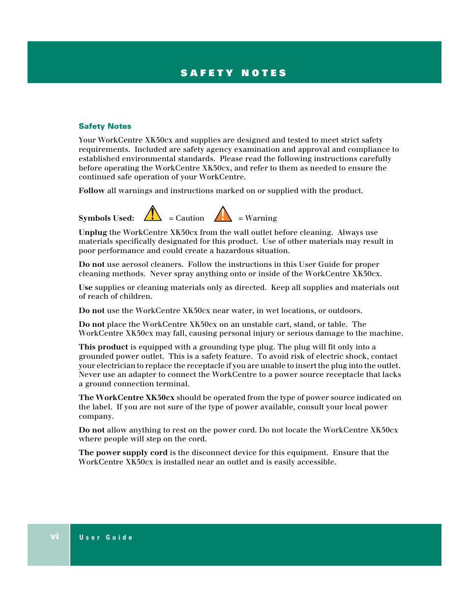 Safety notes | Xerox WorkCentre XK50cx-9578 User Manual | Page 6 / 90