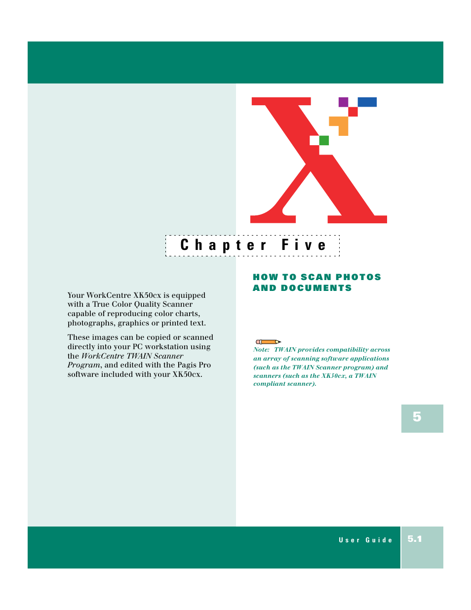 Chapter five, How to scan photos, And documents | Xerox WorkCentre XK50cx-9578 User Manual | Page 61 / 90