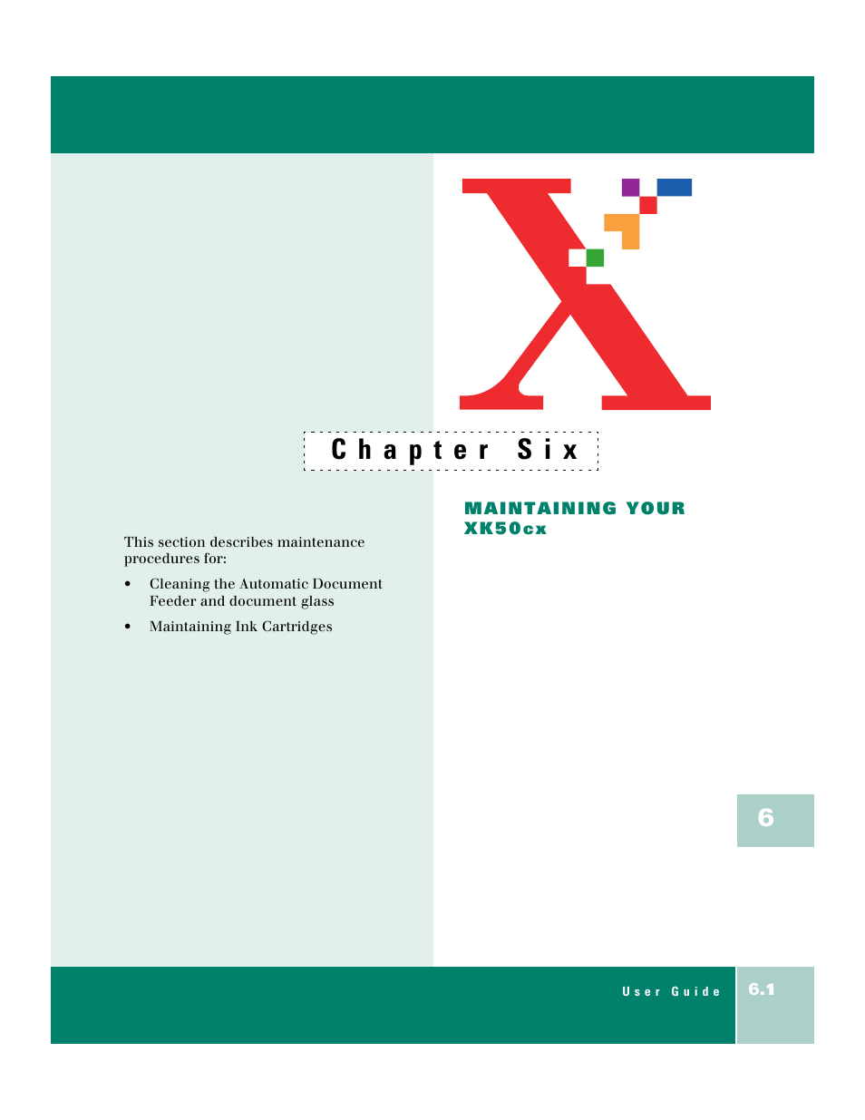 Chapter six, Maintaining your xk50cx | Xerox WorkCentre XK50cx-9578 User Manual | Page 65 / 90