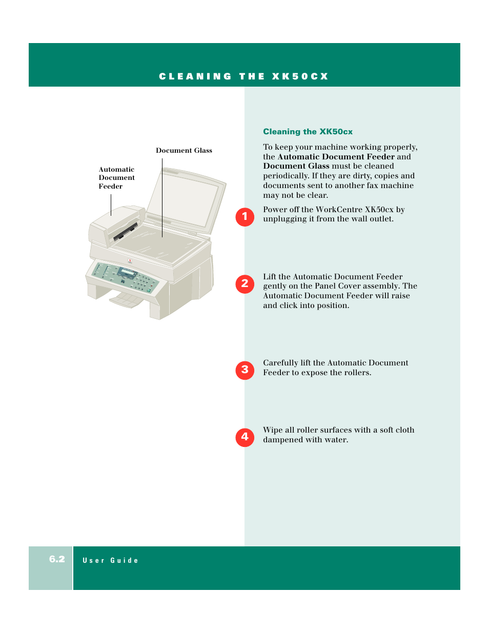 Cleaning the xk50cx | Xerox WorkCentre XK50cx-9578 User Manual | Page 66 / 90