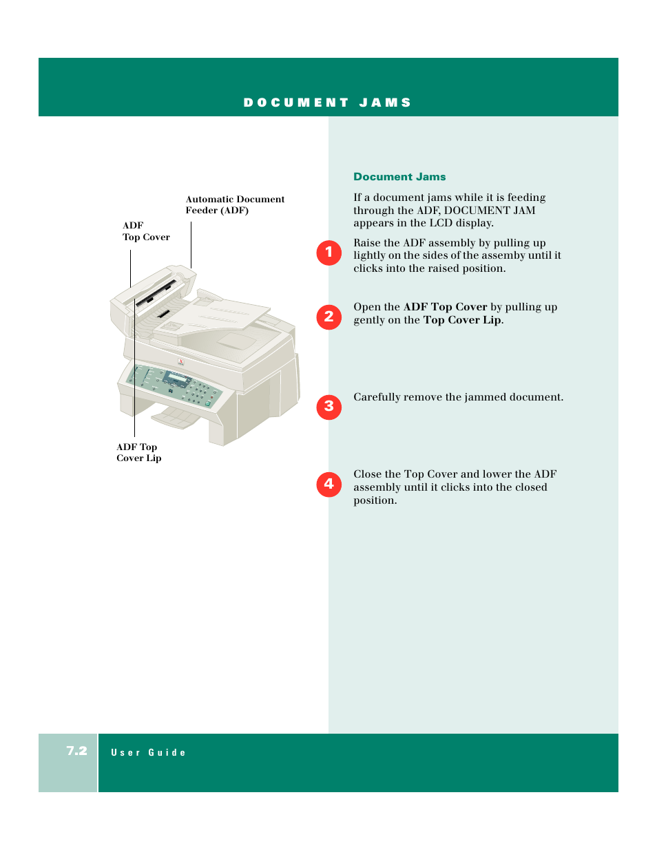Document jams | Xerox WorkCentre XK50cx-9578 User Manual | Page 78 / 90
