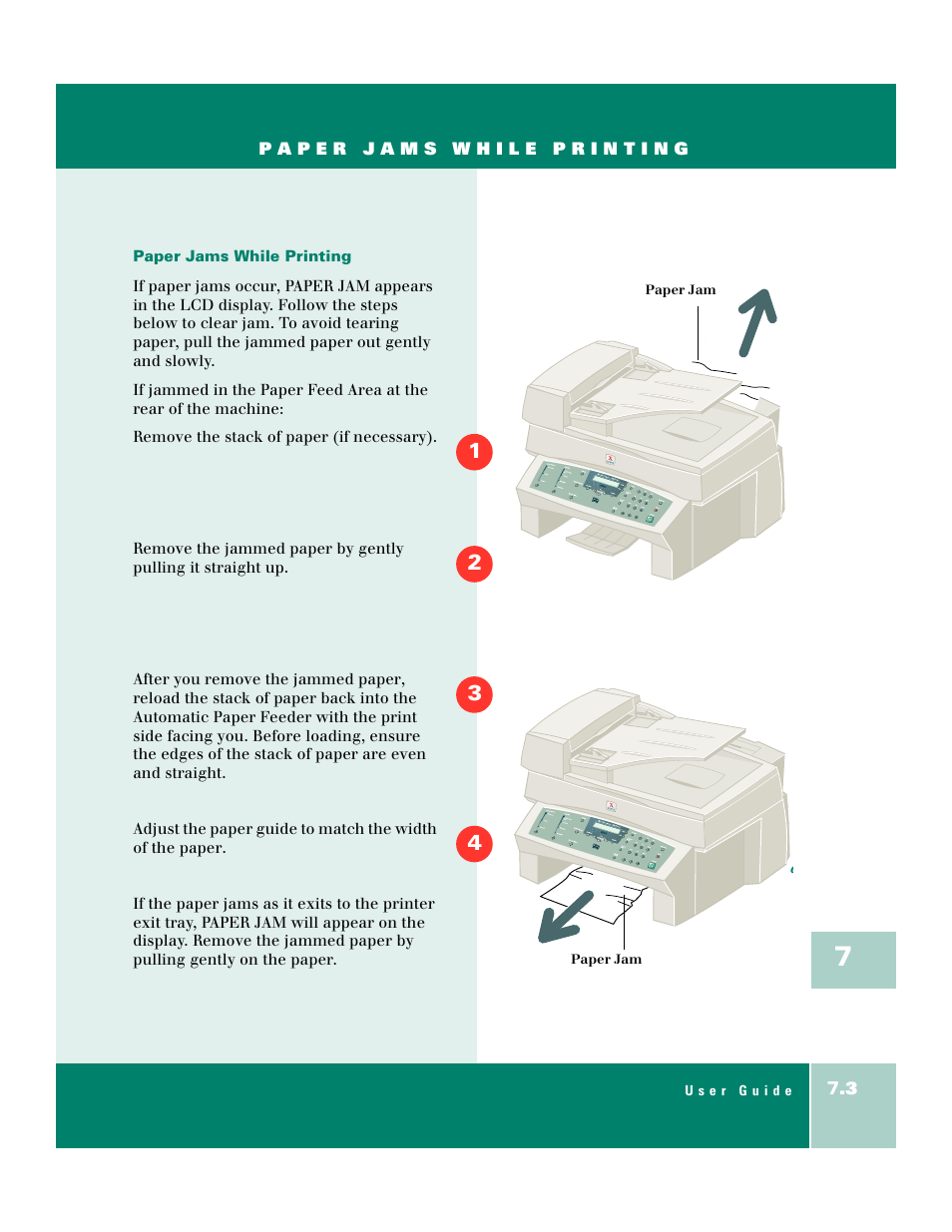 Paper jams while printing | Xerox WorkCentre XK50cx-9578 User Manual | Page 79 / 90