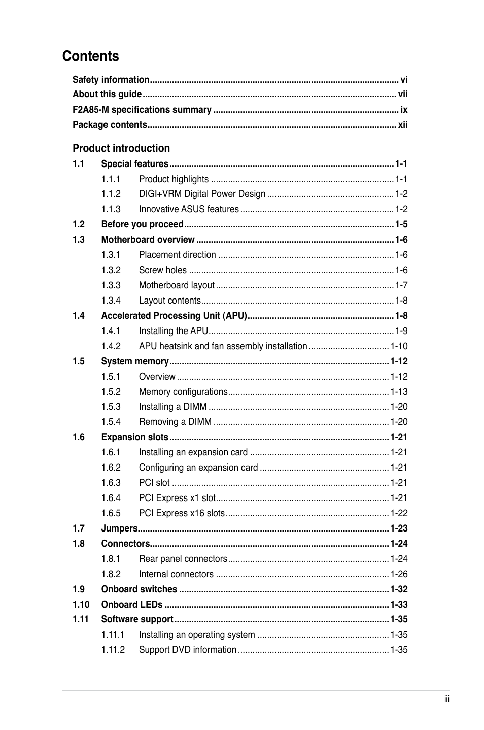 Asus Motherboard F2A85-M User Manual | Page 3 / 86