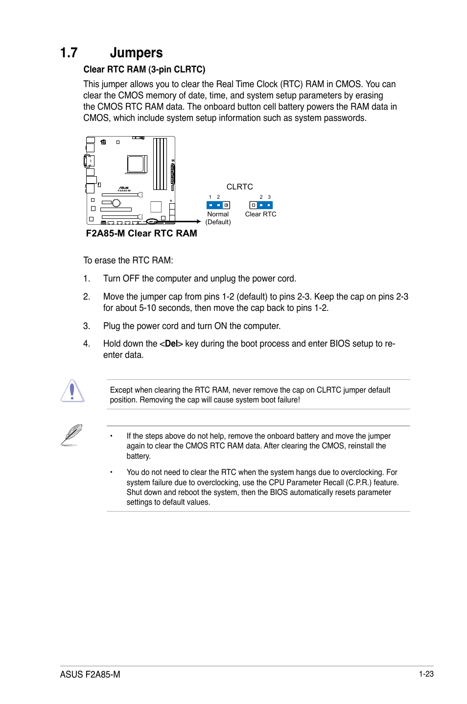 7 jumpers, Jumpers -23 | Asus Motherboard F2A85-M User Manual | Page 35 / 86