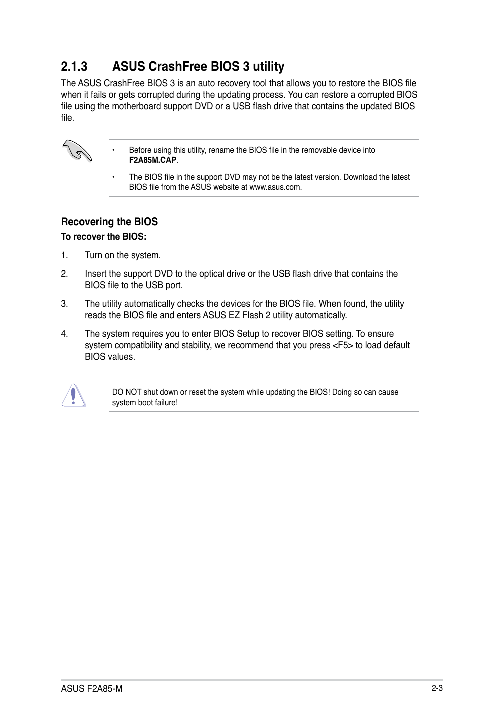 3 asus crashfree bios 3 utility, Asus crashfree bios 3 utility -3 | Asus Motherboard F2A85-M User Manual | Page 51 / 86