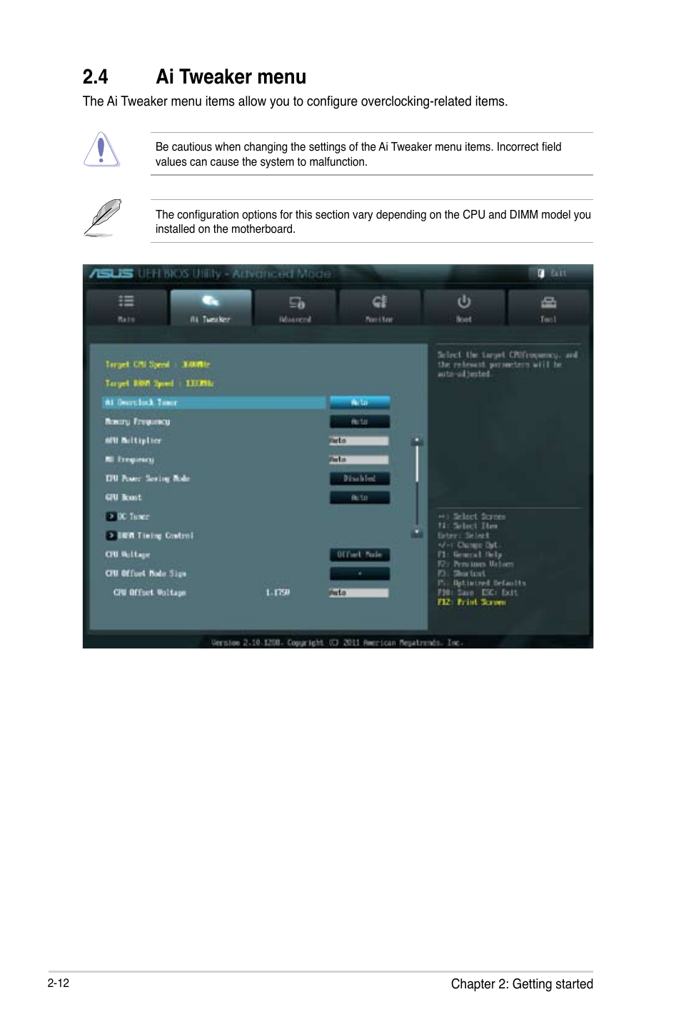 4 ai tweaker menu, Ai tweaker menu -12 | Asus Motherboard F2A85-M User Manual | Page 60 / 86