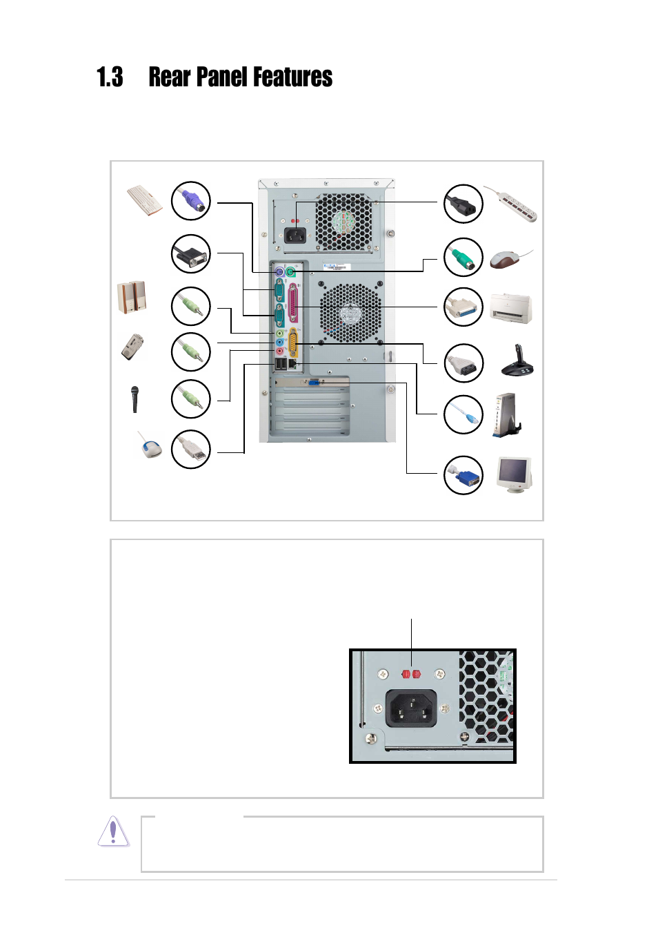 3 rear panel features, Voltage selector | Asus AP130 User Manual | Page 16 / 40