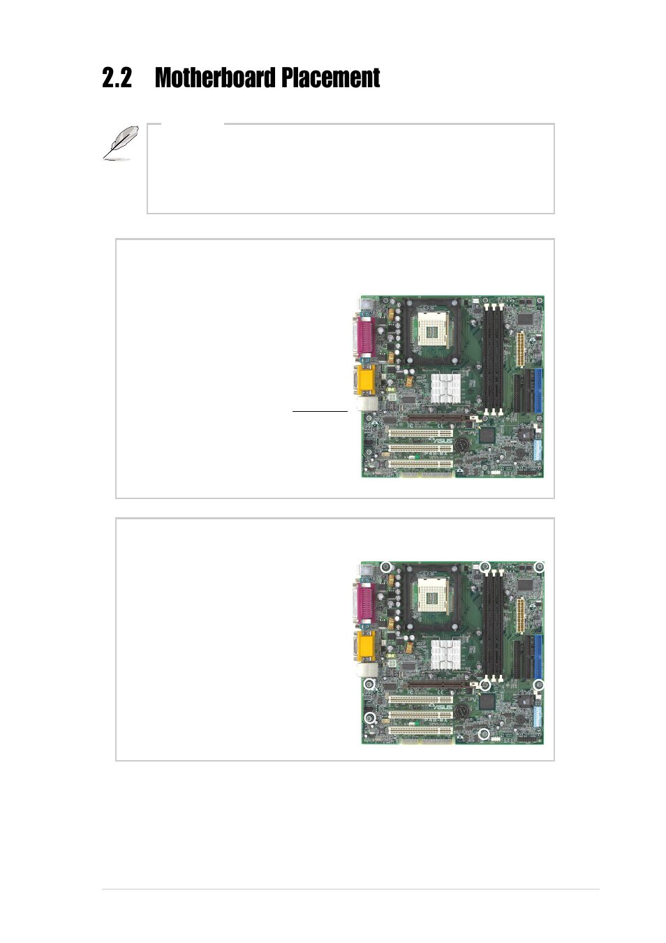 2 motherboard placement, Placement direction, Motherboard screws | Asus AP130 User Manual | Page 21 / 40