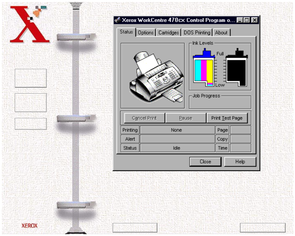 The status tab includes these buttons, Cancel print, Pause | Xerox WorkCentre 470cx-9904 User Manual | Page 161 / 328