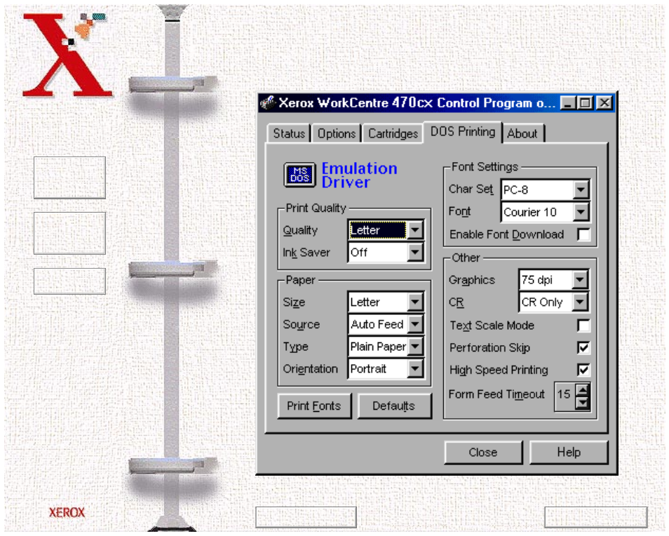 Using the dos printing tab | Xerox WorkCentre 470cx-9904 User Manual | Page 168 / 328