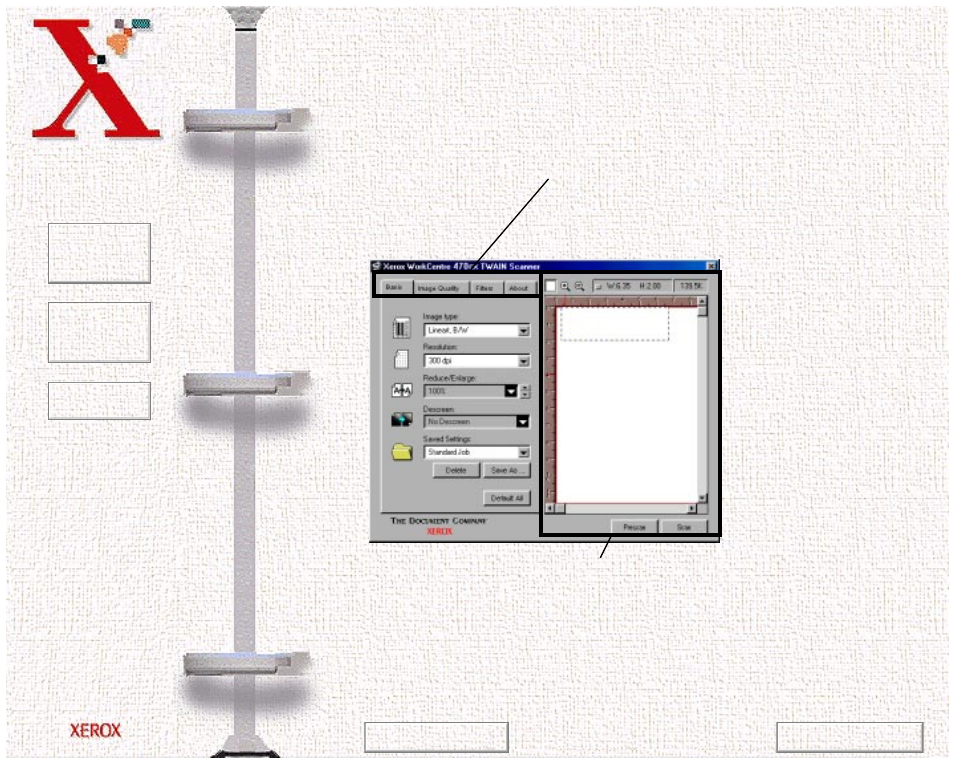 The workcentre 470cx twain scanner window, Scanner control tabs | Xerox WorkCentre 470cx-9904 User Manual | Page 178 / 328