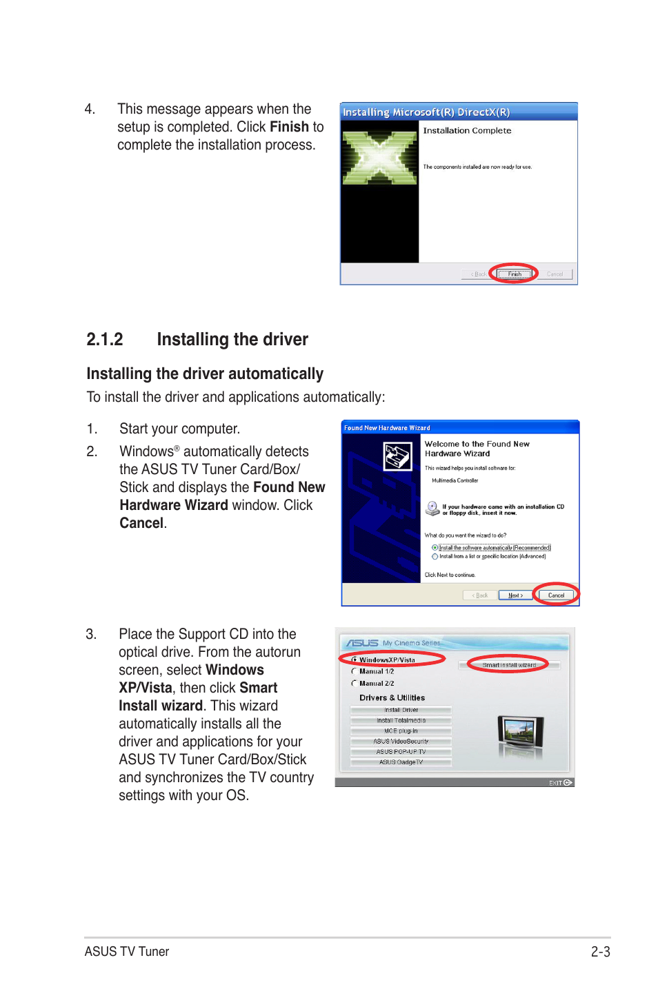 2 installing the driver, Installing the driver -3 | Asus MY CINEMA SERIES E4516 User Manual | Page 17 / 43