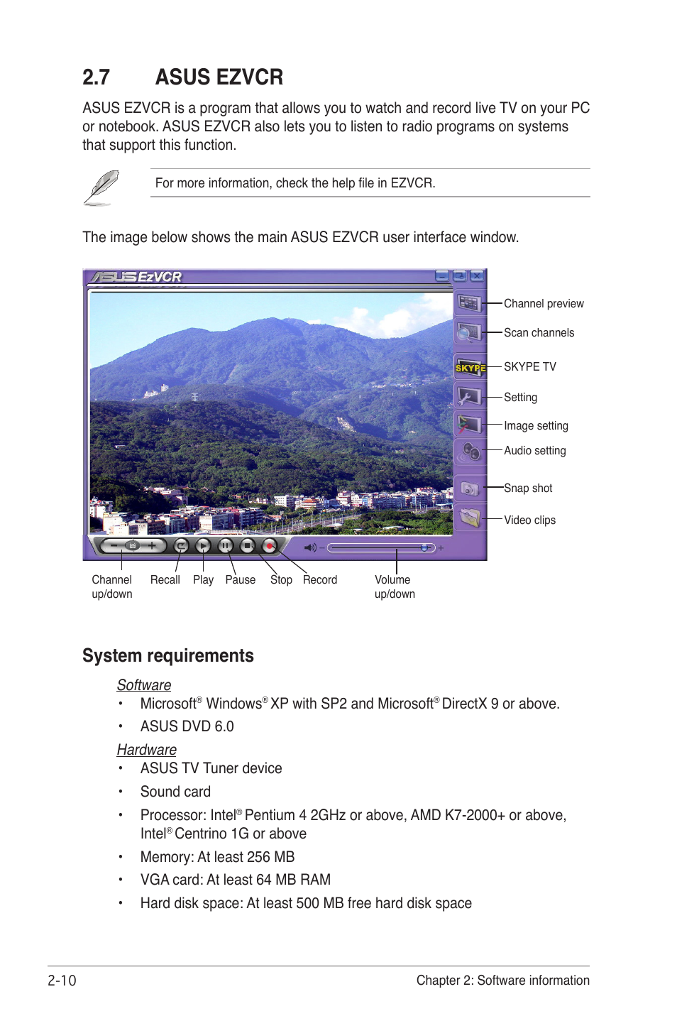 7 asus ezvcr, Asus ezvcr -10, System requirements | Asus MY CINEMA SERIES E4516 User Manual | Page 24 / 43