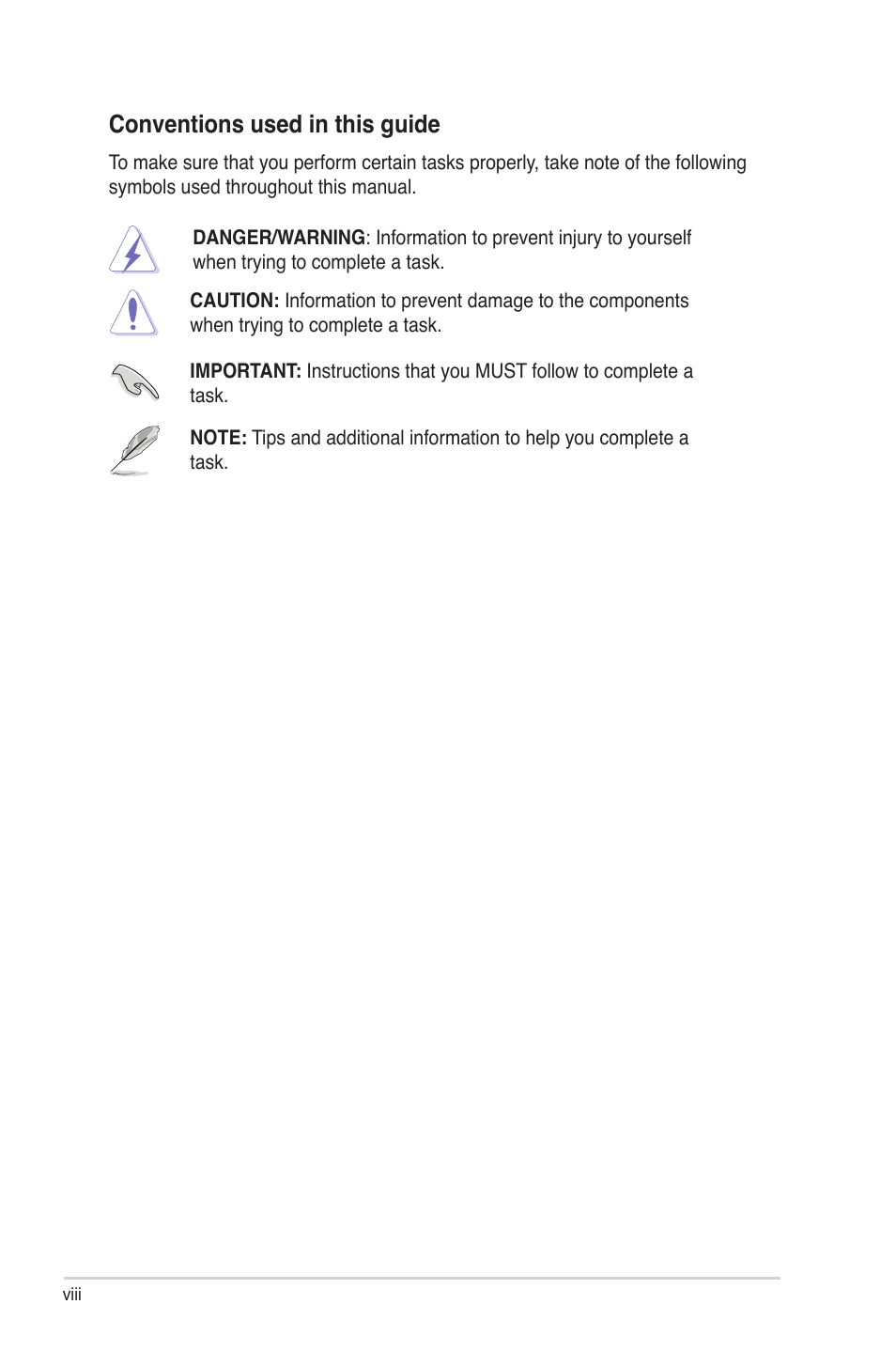 Conventions used in this guide | Asus MY CINEMA SERIES E4516 User Manual | Page 8 / 43