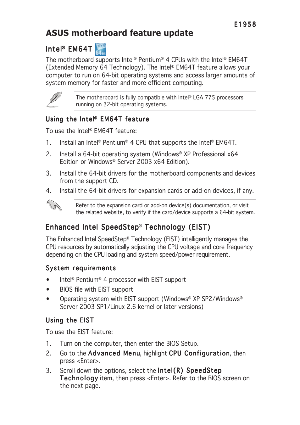 Asus EM64T User Manual | 2 pages