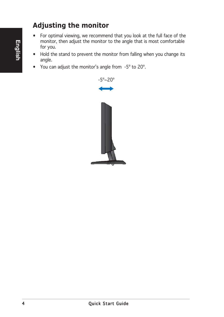Adjusting the monitor, English | Asus VW192C Series User Manual | Page 4 / 4