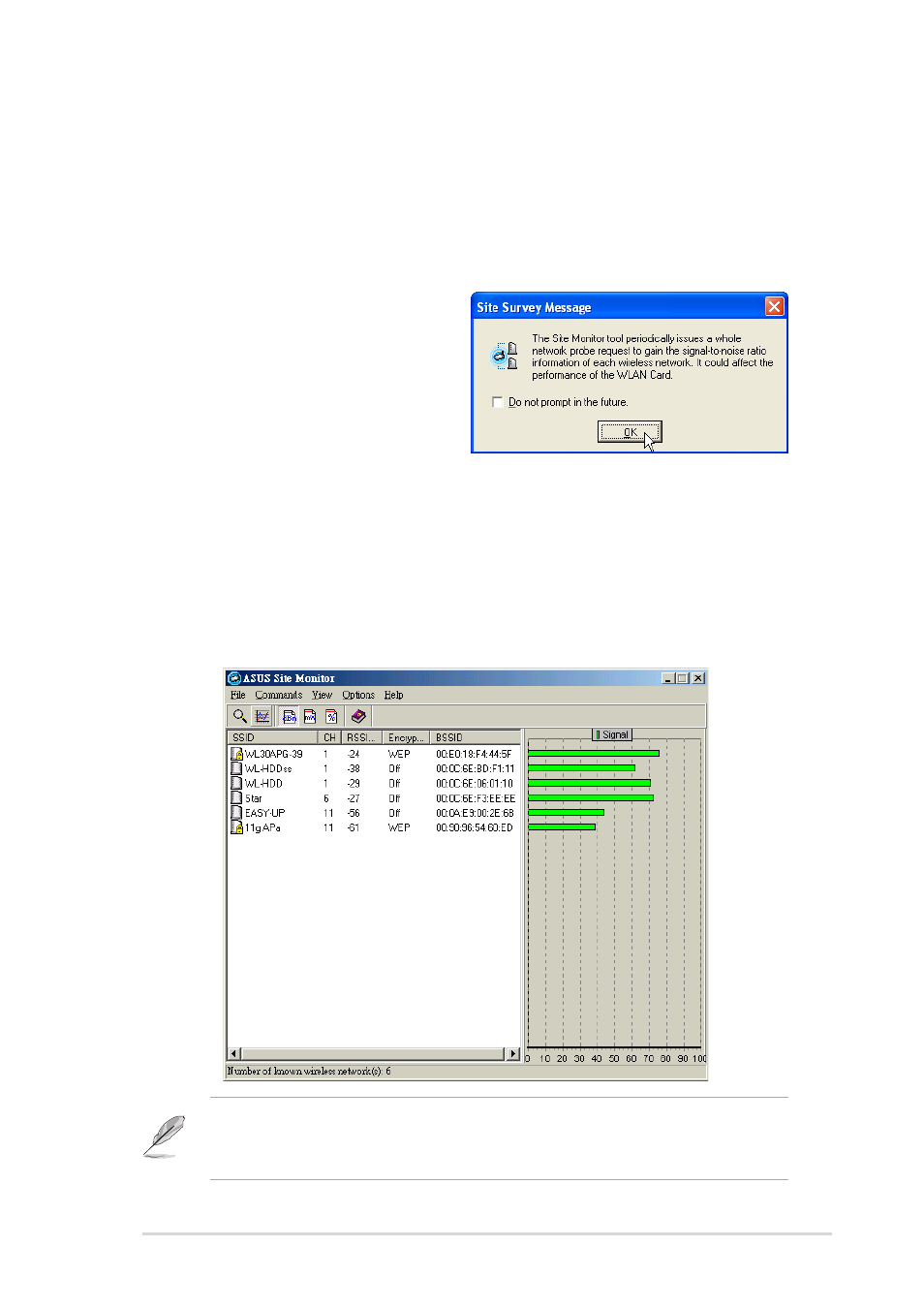 4 site monitor, 1 launching site monitor, 2 site monitor main window | Asus 54Mbps User Manual | Page 41 / 48