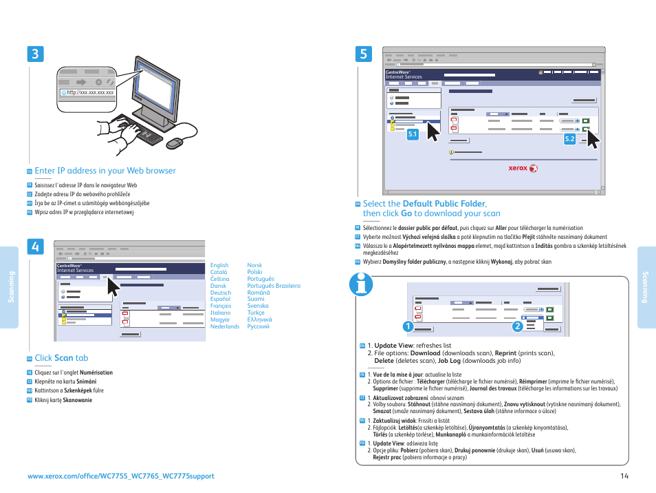 Enter ip address in your web browser, Click scan tab | Xerox WorkCentre 7755-7765-7775 with built-in controller-3750 User Manual | Page 14 / 20
