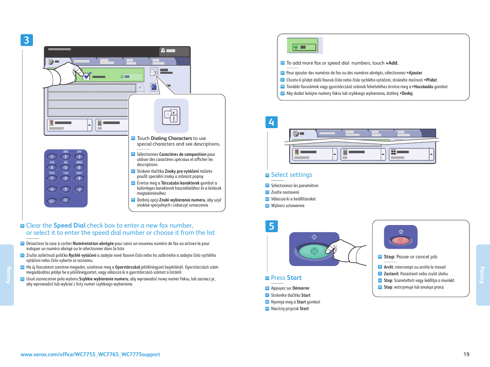 Press start, Select settings | Xerox WorkCentre 7755-7765-7775 with built-in controller-3750 User Manual | Page 19 / 20