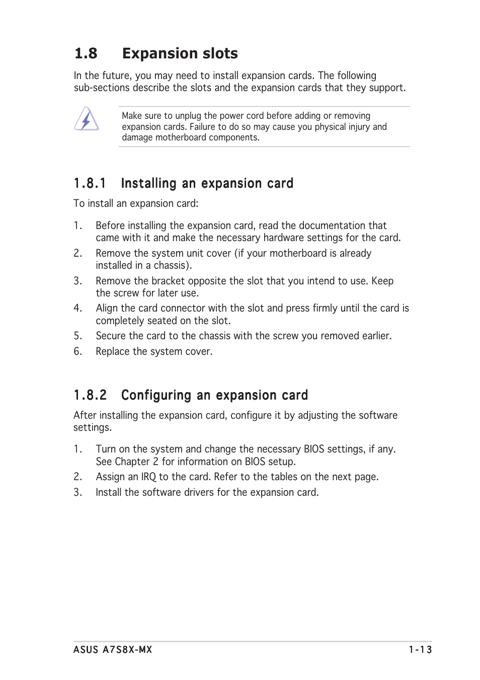 8 expansion slots | Asus Motherboard A7S8X-MX User Manual | Page 25 / 84