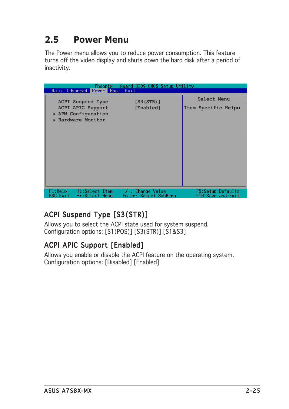 5 power menu | Asus Motherboard A7S8X-MX User Manual | Page 67 / 84