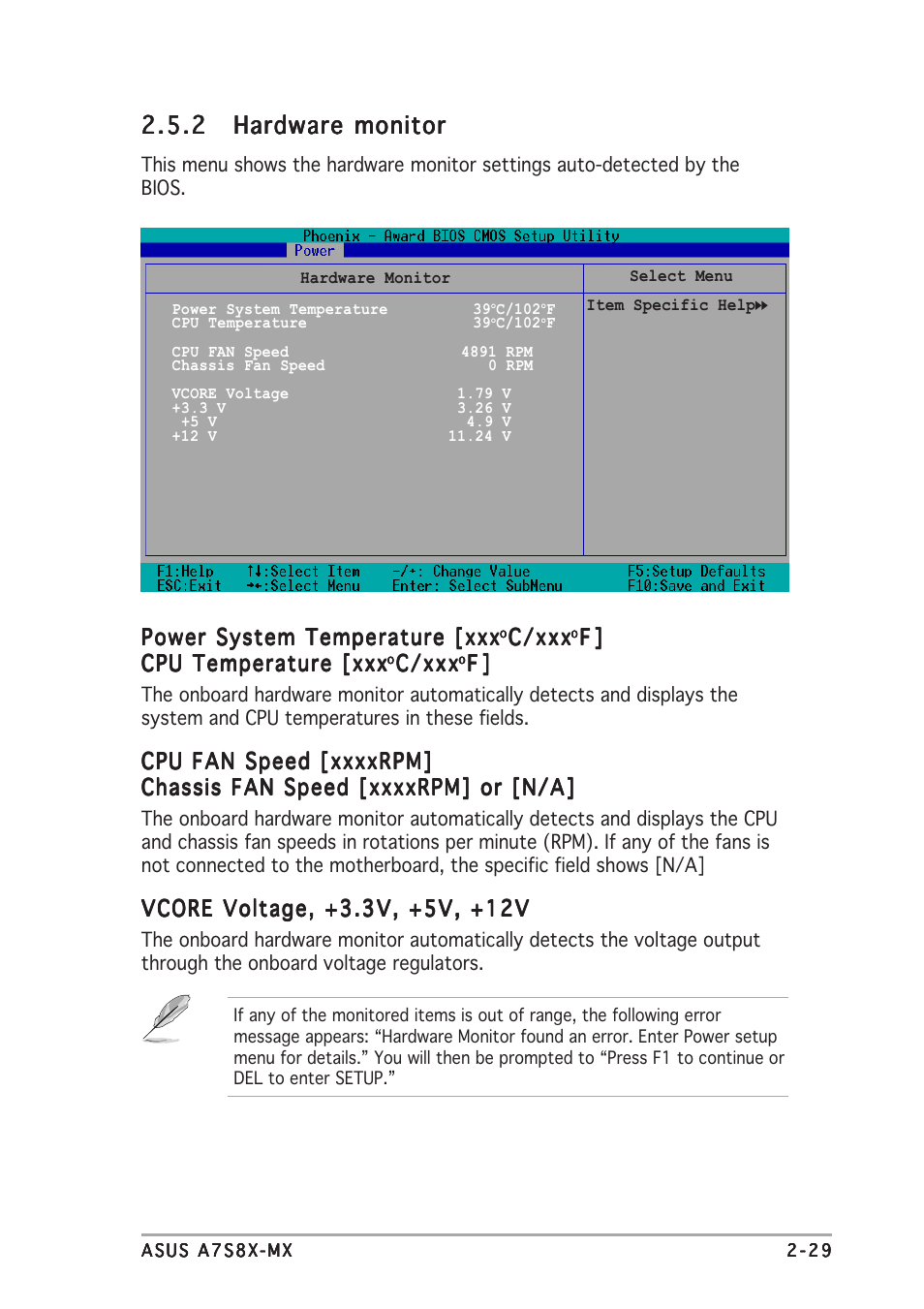 Power system temperature [xxx, C/xxx | Asus Motherboard A7S8X-MX User Manual | Page 71 / 84