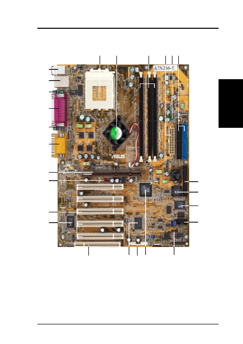 Features, 1 component locations | Asus A7N266-E User Manual | Page 13 / 100