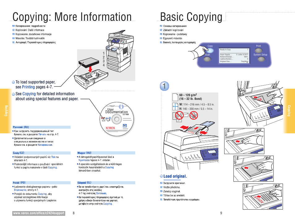 Copying: more information, Basic copying, Xero x | Xerox WorkCentre C2424 Pomoc-14147 User Manual | Page 6 / 13